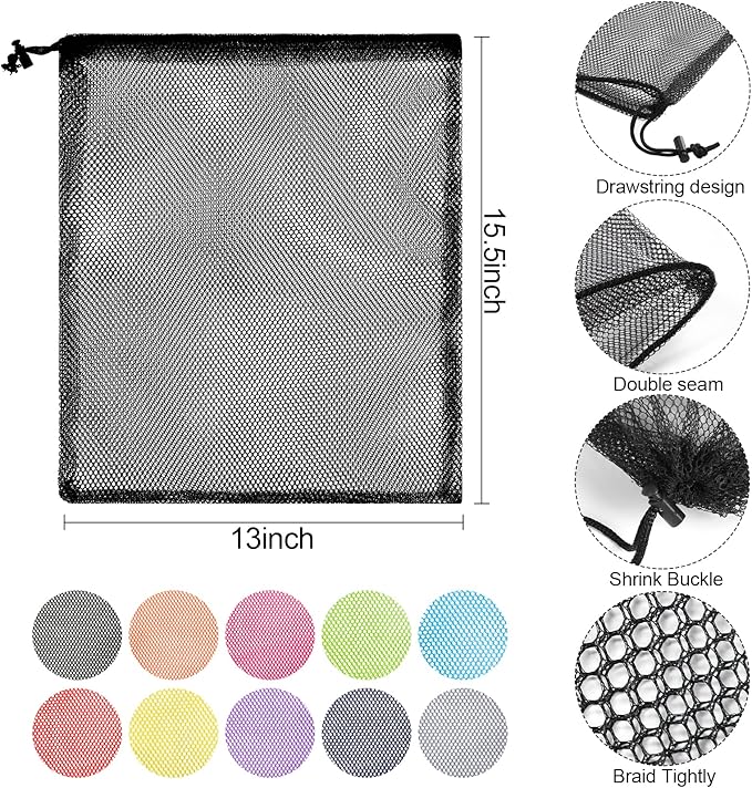 iMucci 13"X15.5" 100Pcs Mesh Laundry Drawstring Bag Nylon Drawstring Gym Bag with Cord Lock Closure