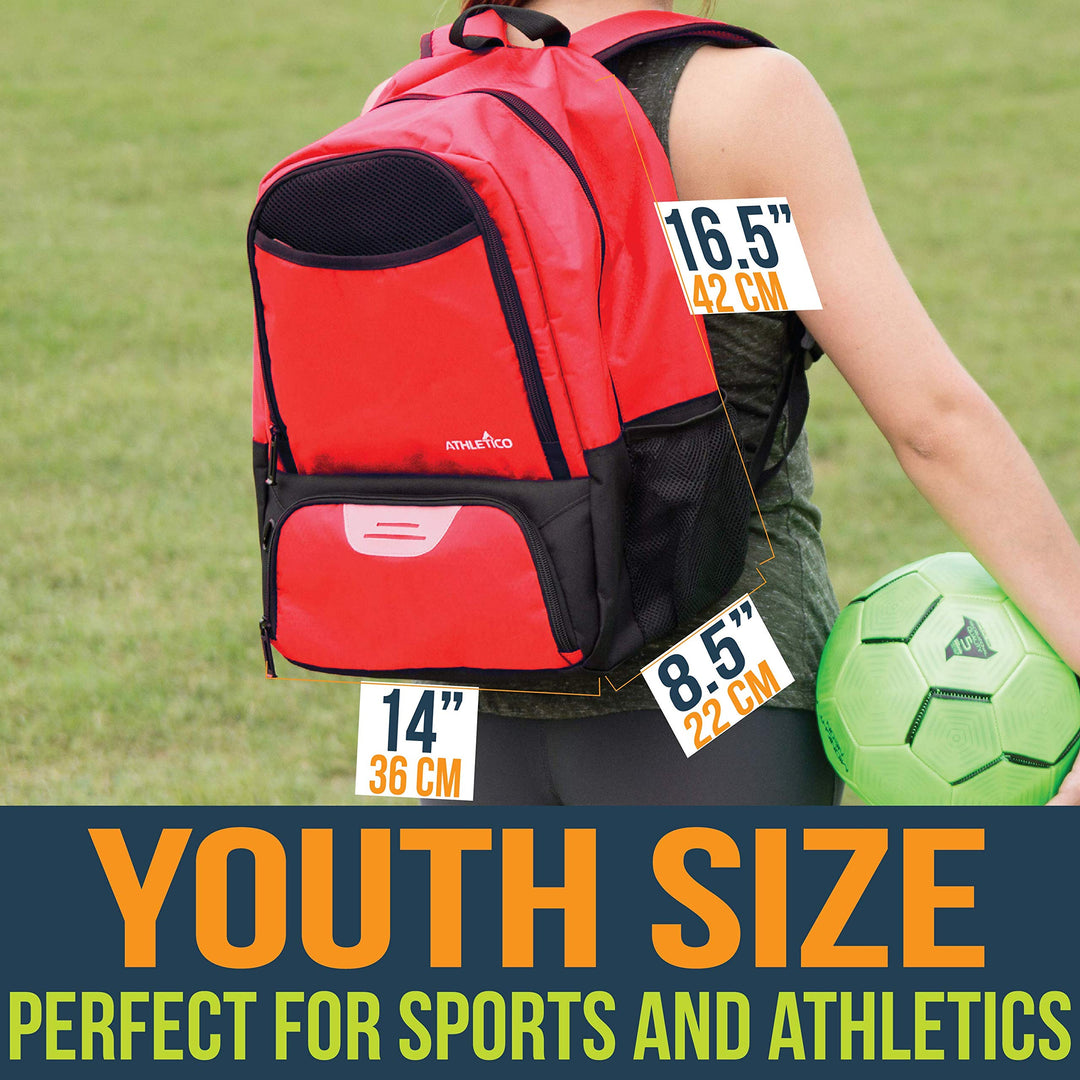 Athletico Youth Soccer Bag - Soccer Backpack & Bags for Basketball, Volleyball & Football | Includes Separate Cleat and Ball Compartment (Black)