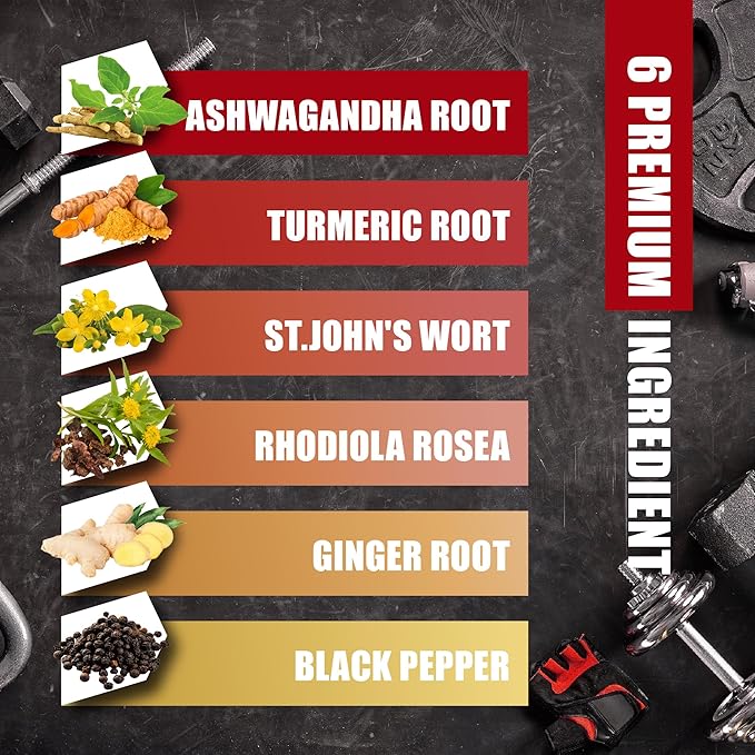 Ashwagandha Capsules with Turmeric, St.John's Wort, Rhodiola Rosea, Ginger, and Black Pepper - 180 Count - 6 Month Supply