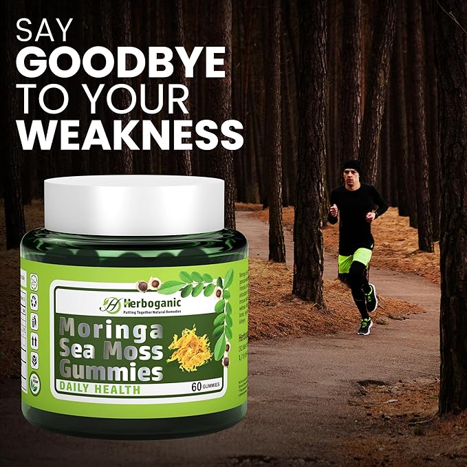 Moringa Sea Moss Gummies - Amazing Superfood Green Supplement with Fiber, Immune Support, and Moringa Leaf Powder Extract - Supplement 60 Count.