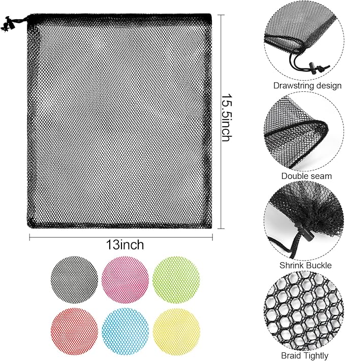 iMucci 12Pcs Mesh Bag 13"X15.5" Drawstring Gym Bag Nylon Mesh Drawstring Bag with Cord Lock Closure for Collecting Toys Travel Sports