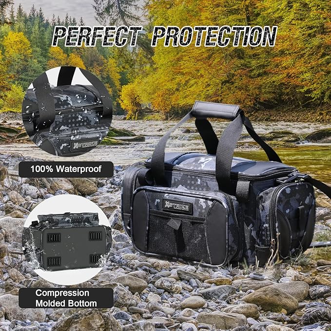 Fishing Bag - Waterproof Storage with 4 3600 Tackle Box, Saltwater & Freshwater Shoulder Bag for Camping, Hunting, Hiking, Travel