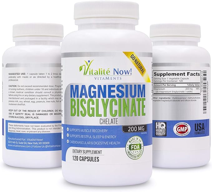 Magnesium Bisglycinate 200mg 100% Chelated - Max Absorption & Bioavailability, Fully Reacted & Buffered, No Laxative Effect - Sleep, Energy, Leg Cramps, Headaches - Non-GMO