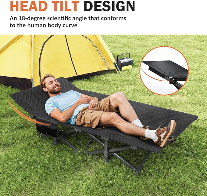 ATORPOK Camping Cot for Adults with Cushion Comfortable,Portable Folding Bed for Sleeping Supports 450 lbs (Gray)