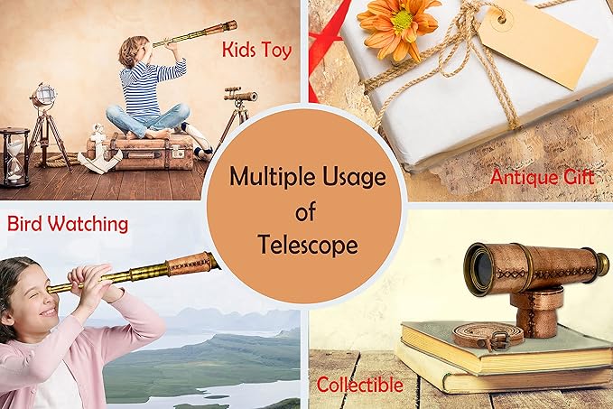RII Antique Decor Spyglass, Pirate Telescope with Leather Case, Handheld Telescope for Adventure Enthusiasts, Monocular Nautical Decor for Gifting, Travellers, Vintage, 18"