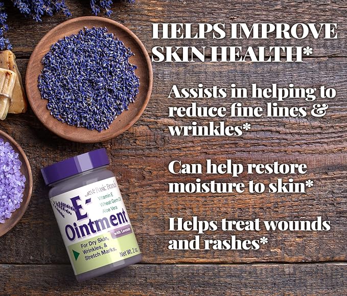 Basic Organics - Vitamin E Ointment - 2 oz - Moisture Enhancing - Can Help Reduce Appearance of Scars, Stretch Marks, Fine Lines & Wrinkles - Pack of 2