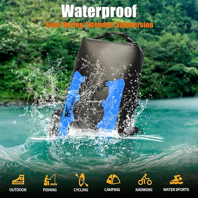 8 Fans Waterproof Backpack 40L,Floating Dry Bag with Phone Case,Roll Top Closure Waterproof Bag for Kayak Boating Sailing Canoeing Rafting Fishing Camping Blue