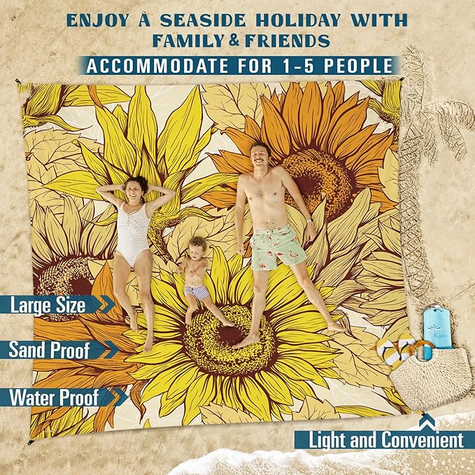Beach Blanket Sandproof Waterproof 78''×81''1-5 Adults Oversized,Compact Lightweight Durable Beach Mat for Travel Camping Hiking Picnic Blanket