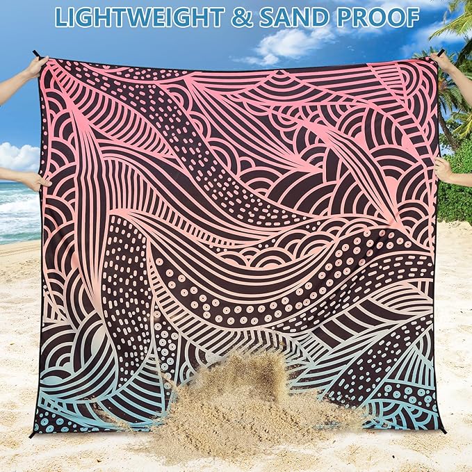 Beach Blanket Waterproof Sandproof Beach Mat 79" X 83" /10'x9'for 2-8 Adults Quick Drying Outdoor Picnic Mat Beach Accessories for Travel, Camping, Hiking