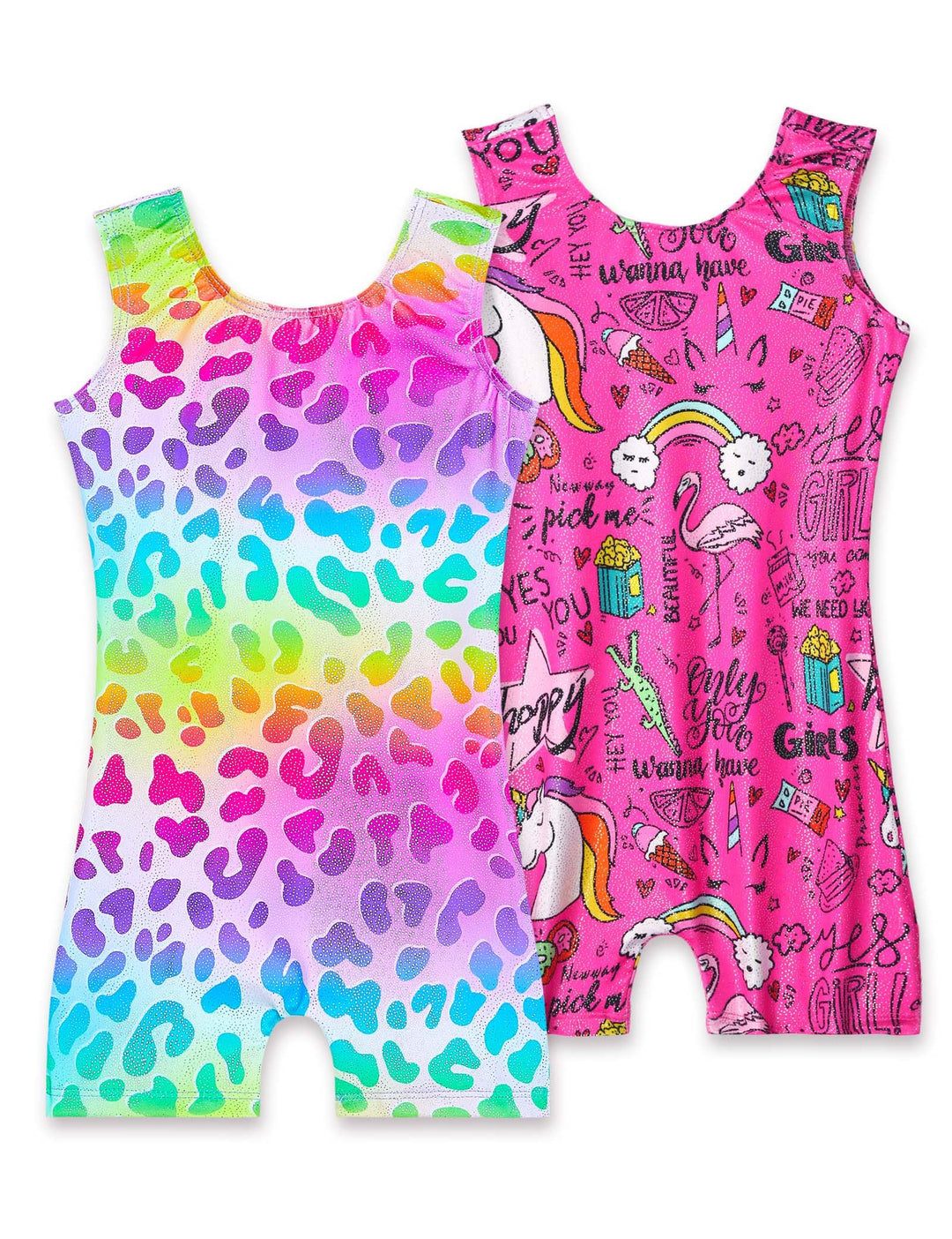 Nokecina Leotards for Girls Gymnastics Size 5-6 Years Old 2 Pack Sparkly Sleeveless Tumbling Bodysuits with Shorts
