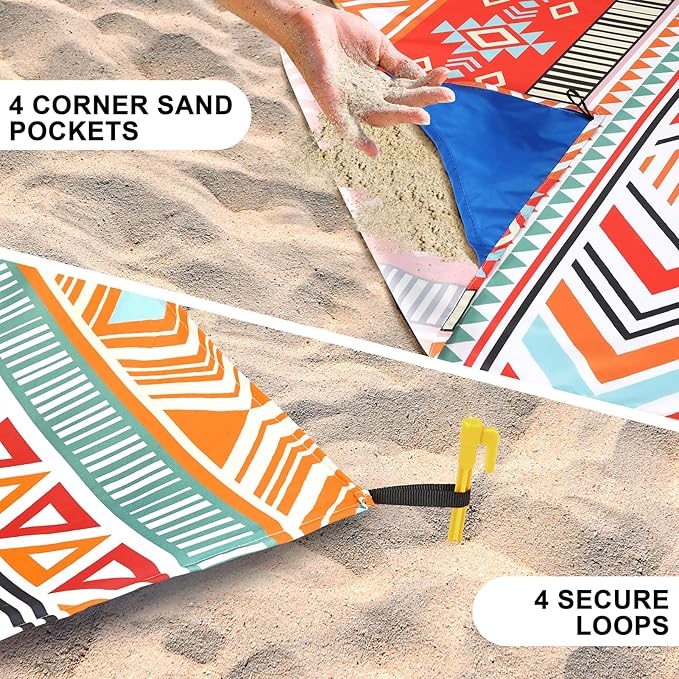 AISPARKY Beach Blanket Waterproof Sandproof, Oversized Large Beach Mat 79" X 83"/120"x108" for 1-8 Adults, Quick Drying&Compact&Lightweight, Picnic Mat Vacation Essentials for Beach Camping Travel