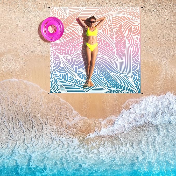 Beach Blanket Waterproof Sandproof Beach Mat for 1-8 Adults Quick Drying Durable Outdoor Picnic Mat for Beach Festival Travel Camping Hiking (Gradiant-Ripple, 120"×108"(8 Person))
