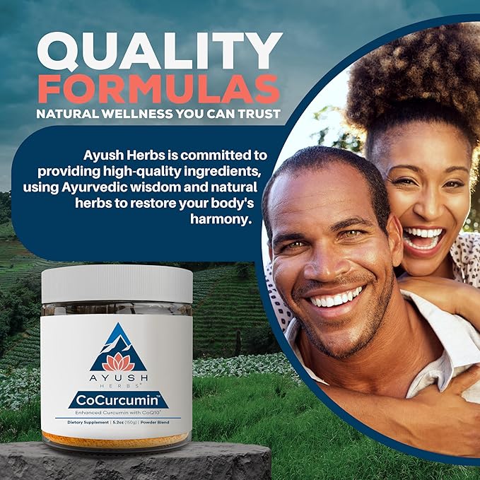 Ayush Herbs CoCurcumin - Turmeric Powder, Curcumin Powder with Black Pepper, CoQ10, MCT Oil for Glowing Skin, Joint, Muscle, and Gut Health - 4.2 Oz Jar (30 Servings)