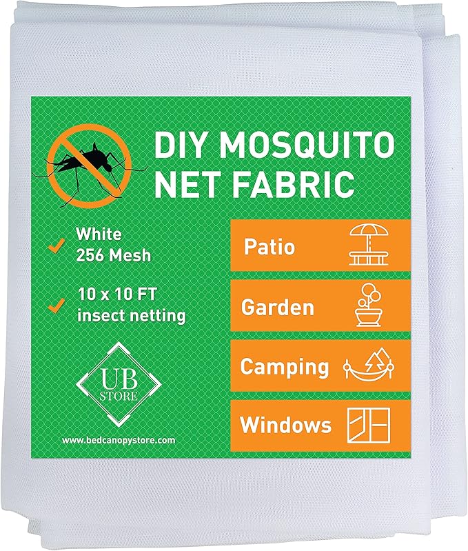 White DIY Mosquito Net Fabric | 10x10 FT Netting | Insect Cover for Garden, Patio, Outdoor & Windows | Multiple Sizes in Black, White & Green | Raised Bed Screen Mesh Barrier