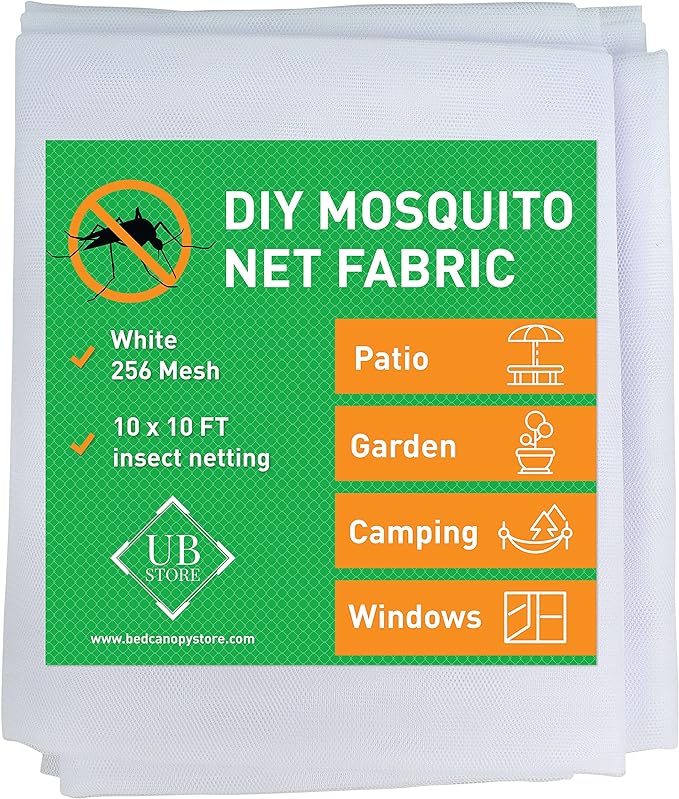 White DIY Mosquito Net Fabric | 10x10 FT Netting | Insect Cover for Garden, Patio, Outdoor & Windows | Multiple Sizes in Black, White & Green | Raised Bed Screen Mesh Barrier