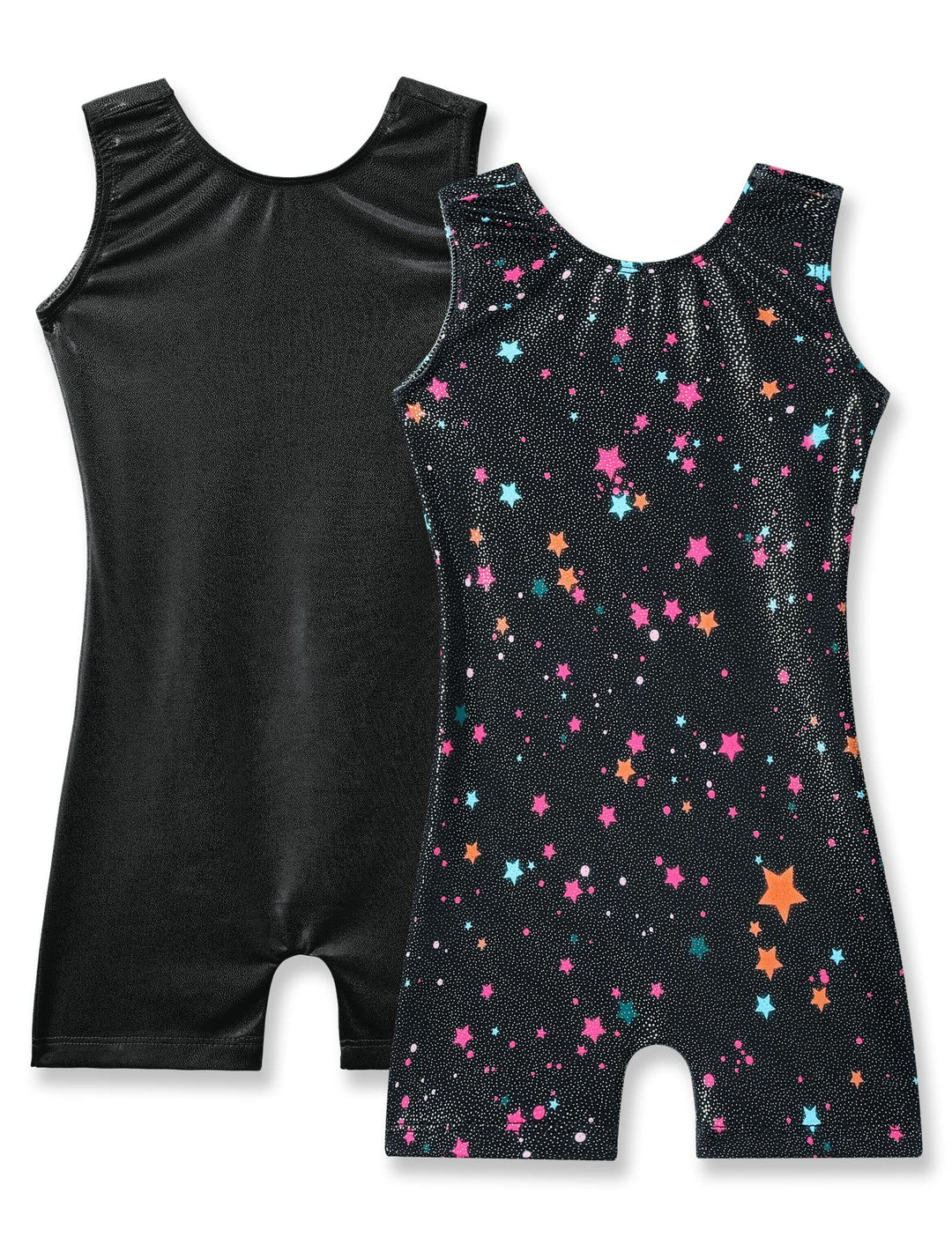Nymphperi Leotards for Girls Gymnastics Size 5-6 Years Old Shiny Sleeveless Tank Biketards Rainbow Blue Stars Gym Unitards