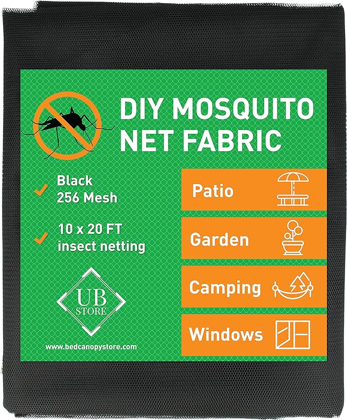 Black DIY Mosquito Net Fabric | 10x20 FT Netting | Insect Cover for Garden, Patio, Outdoor & Windows | Multiple Sizes in Black, White & Green | Raised Bed Screen Mesh Barrier