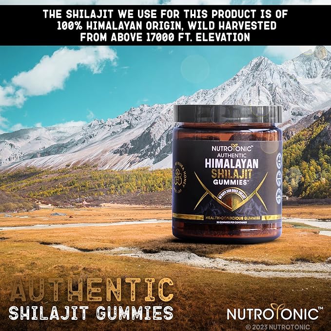 NutroTonic® Authentic Himalayan SHILAJIT® Gummies | Organic Pomegranate & Vanilla Flavored | Cellular Energy & Hormonal Balance | 30 Gummies