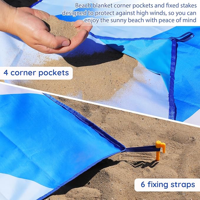 Beach Blanket Sandproof, Extra Large Beach Mat 80"*118" for 1-8 Persons, Waterproof Outdoor Picnic Blankets, Lightweight Beach Essentials for Camping, Traveling, Hiking (Dark Blue, 80"*118")