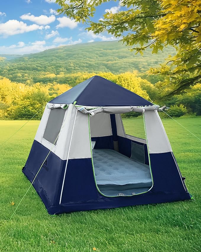 14.1'x6.5'x9' Inflatable Tents for Camping, Portable 6/8/10 Person Blow Up Air Tent, Waterproof Windproof Easy Setup Large Family Tent with 2 Doors, 6 Windows, Mosquito Screen