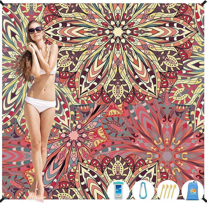 Beach Blanket Waterproof Sandproof 1-7 Adult Oversized 78 '' × 81 '' Lightweight Durable Compact Sand Free Beach Mat for Travel Camping Hiking Picnic Blanket Extra Large