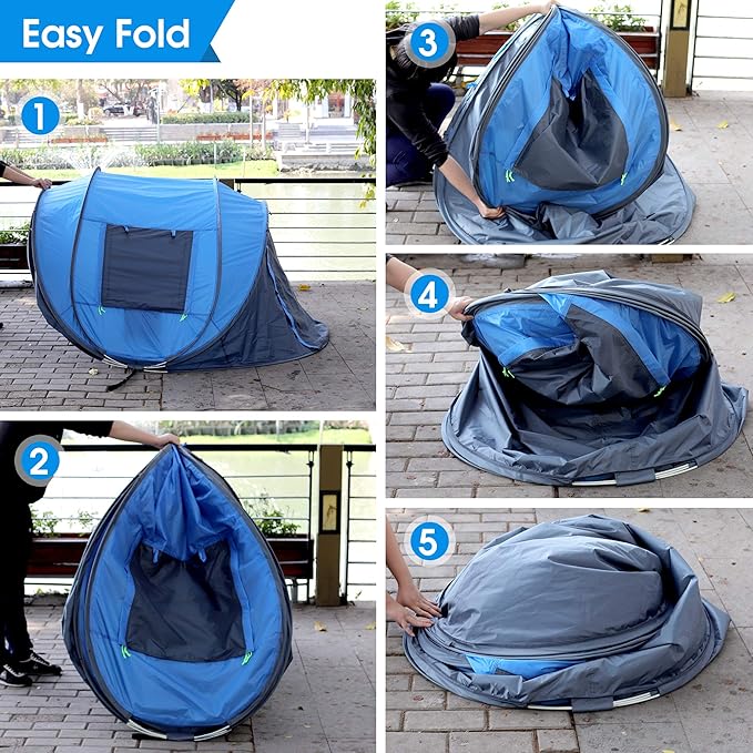 4 Person Easy Pop Up Tent Waterproof Automatic Setup 2 Doors-Instant Family Tents for Camping Hiking & Traveling