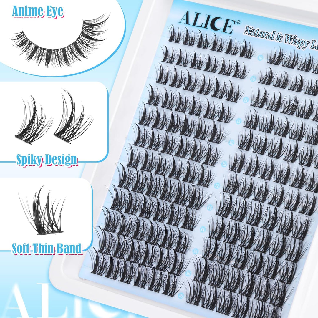 ALICE DIY Natural Lash Clusters | Wispy Anime Cat Eye | 10-16mm, 144 Pcs