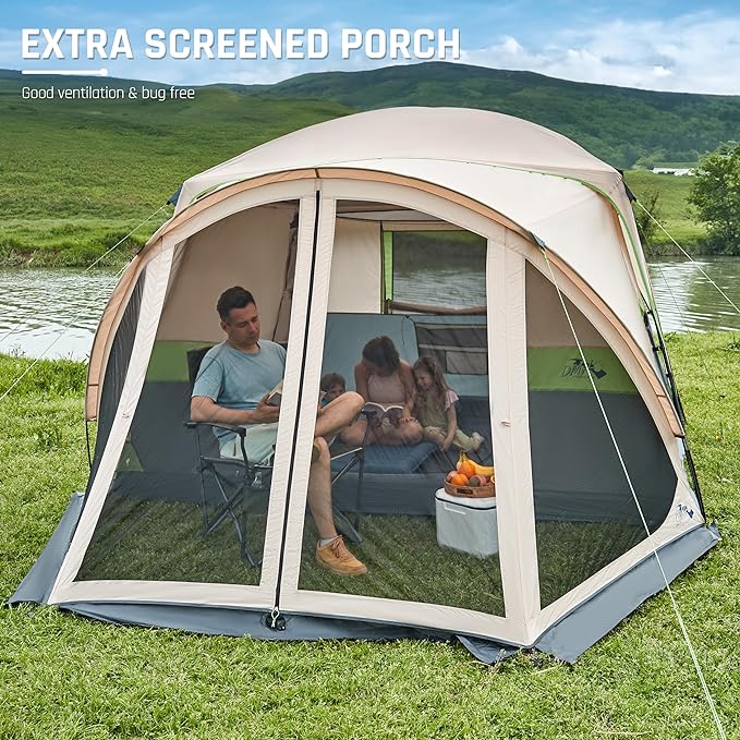 Tents for Camping 6 Person Camping Tent with Screen Porch, Weatherproof Large Cabin Tent with Rainfly and Carry Bag, Family Tent for Outdoor Camping and Backyard