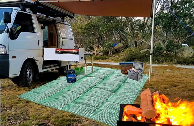 BalajeesUSA Outdoor Rug - 9x12 Green, Reversible Awning mats,Outdoor Patio Rugs Clearance, Waterproof Large RV Camper Rug 7223