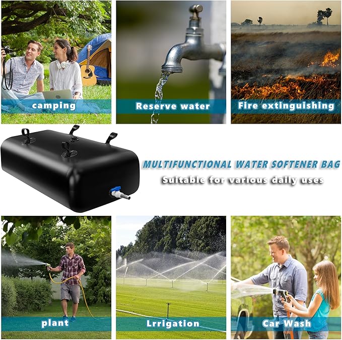 400 L/100 Gal Water Bladder Tank, Foldable Portable Water Storage Container, Emergency Water Bag for RV, Truck Bed, Fire Prevention, Drought Resistance, Black