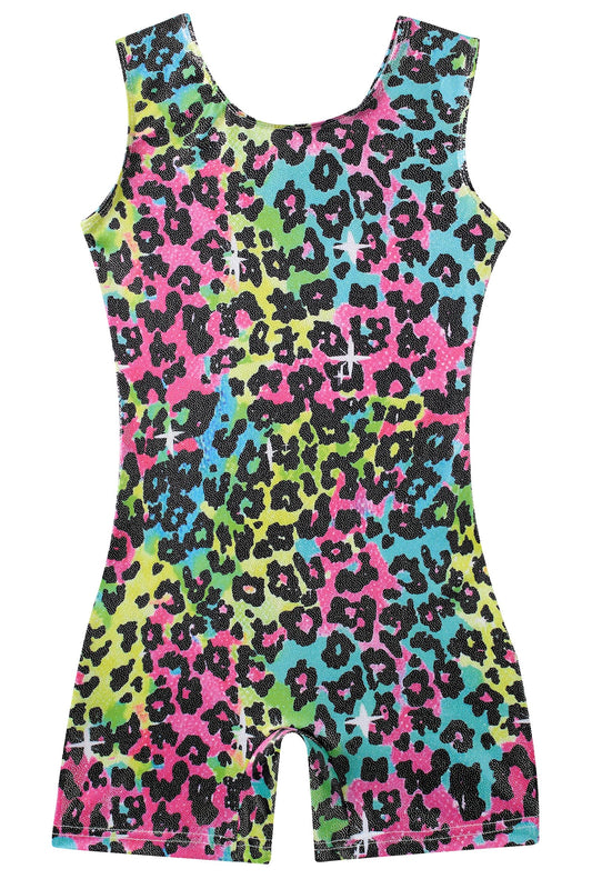 uideazone Size 5 6 Girls Gymnastics Leotards Kids One-piece Colorful Leopard Ballet Bodysuit Quick Dry Stretchy Athletic Unitards