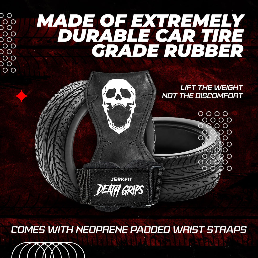 JerkFit Death Grips, Lifting Straps for Deadlifts, Pull Ups, and Heavy Shrugs, with Padded Support, Palm Protection & Increased Grip for Heavy Pull Lifts (Medium)