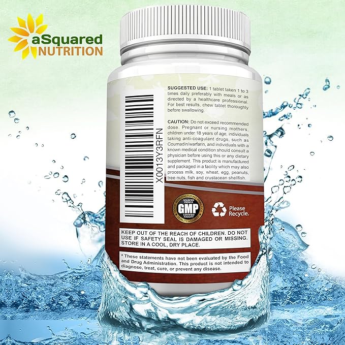 aSquared Nutrition Vitamin D3 with K2 Supplement-180 Chewable Tablets, Max Strength D-3 Cholecalciferol & K-2 MK7 to Support Healthy Bones, Teeth, Heart -Antioxidant D3 & K2 MK-7 Energy Formula Adults