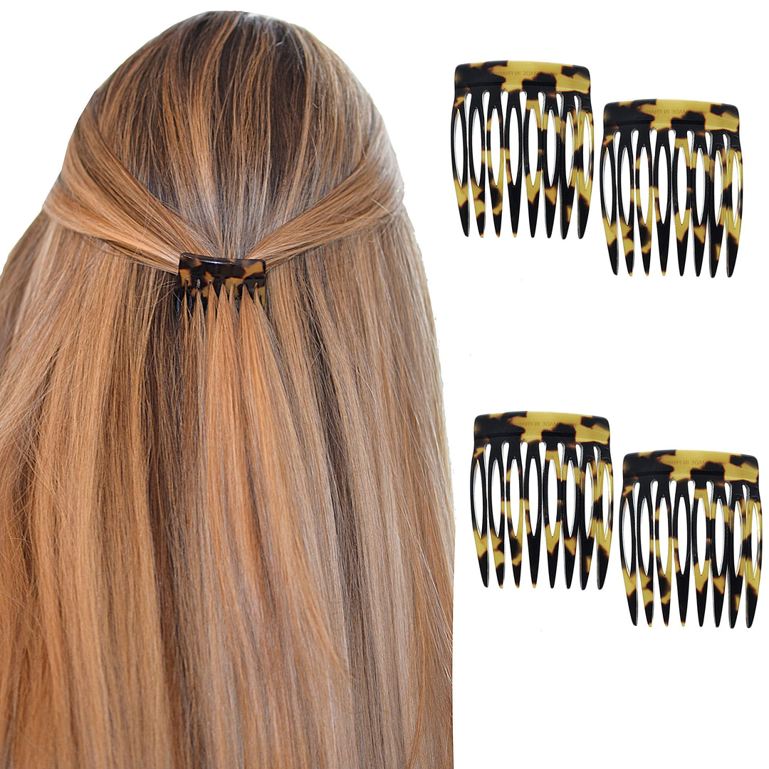 Camila Paris Cp2008 Tokyo French Hair Side Comb 4 Piece Handmade Small, French Twist Decorative Hair Combs, Strong Hold Hair Com