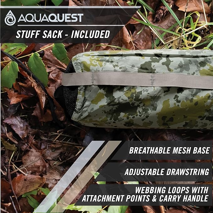 AquaQuest Safari Camping Tarp - Lightweight Durable Rain Fly - Waterproof Camping Essentials for Hiking, Backpacking & Hammock, 10 x 7 ft, Boulder Camo