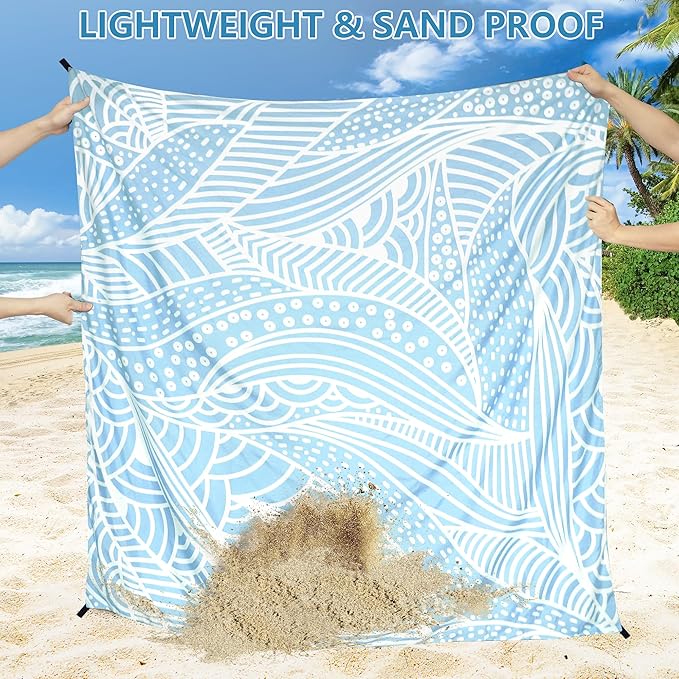 Beach Blanket Waterproof Sandproof Beach Mat 79”x 83” for 1-4 Adults Quick Drying Durable Outdoor Picnic Mat for Beach Festival Travel Picnic Camping Hiking (LBL-Ripple, 120"×108"(8 Person))