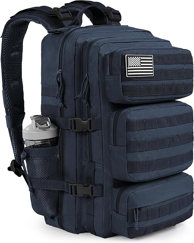 Military Tactical Backpack 50L Large Day Backpack for Men Molle Army 3 Days Assault Pack Bug Out Bag Water Resistant and Heavy Duty Hiking Treeking Rucksack - Dark Blue