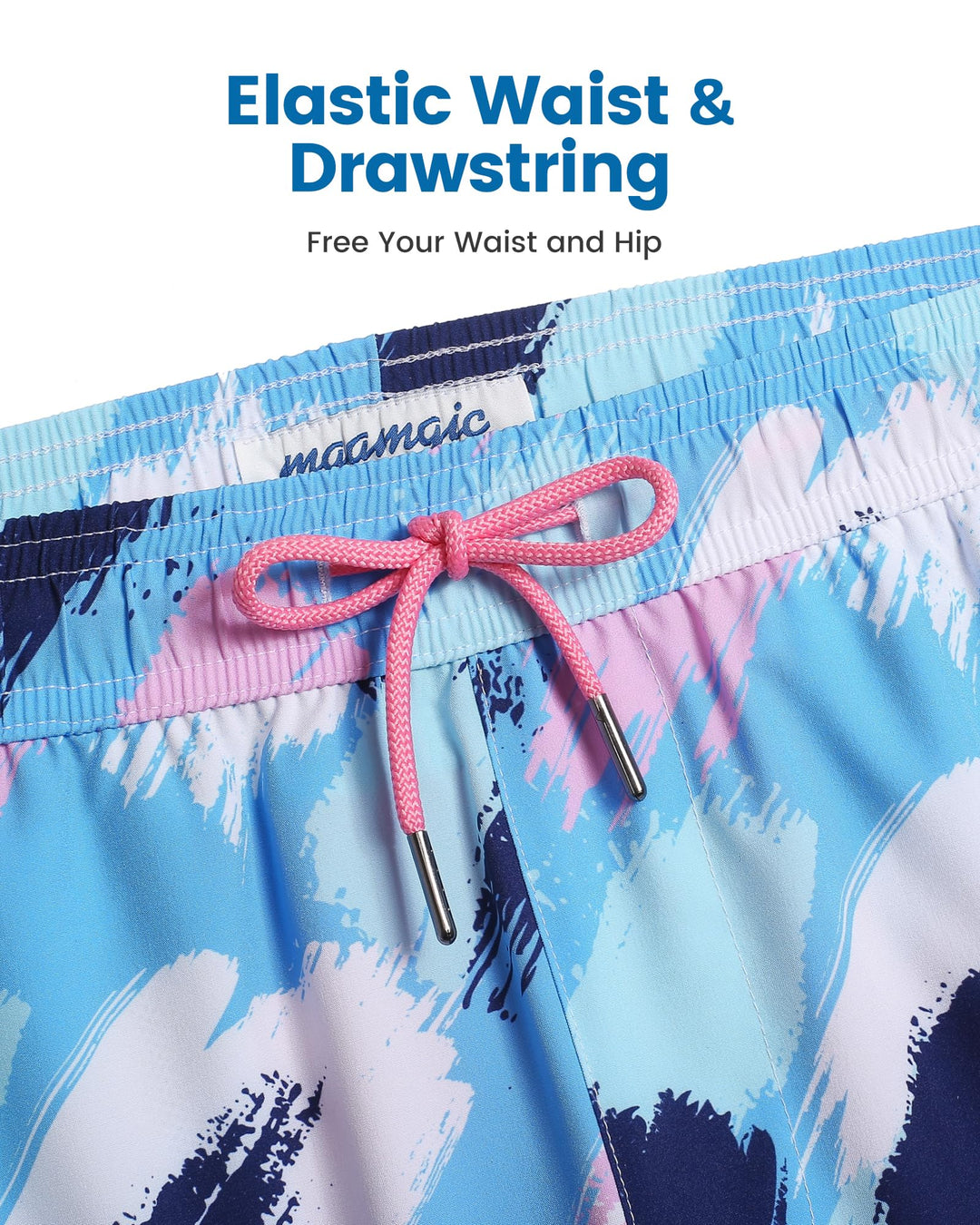maamgic Mens Swim Trunks with Compression Liner 5" Stretch Athletic Swimming shorts Quick Dry with Zipper Pockets No-Chafing Board Shorts Blue Pink Texture Painting X-Small