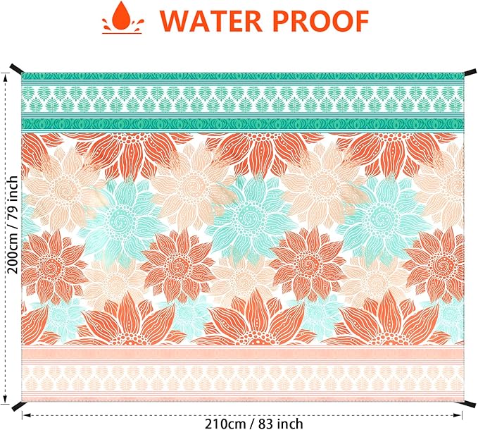 Beach Blanket Waterproof Sandproof Extra Large Beach Mat 79" X 83"/120"x108"for 1-8 Adults Quick Drying Durable Outdoor Picnic Mat for Beach Travel Camping Hiking