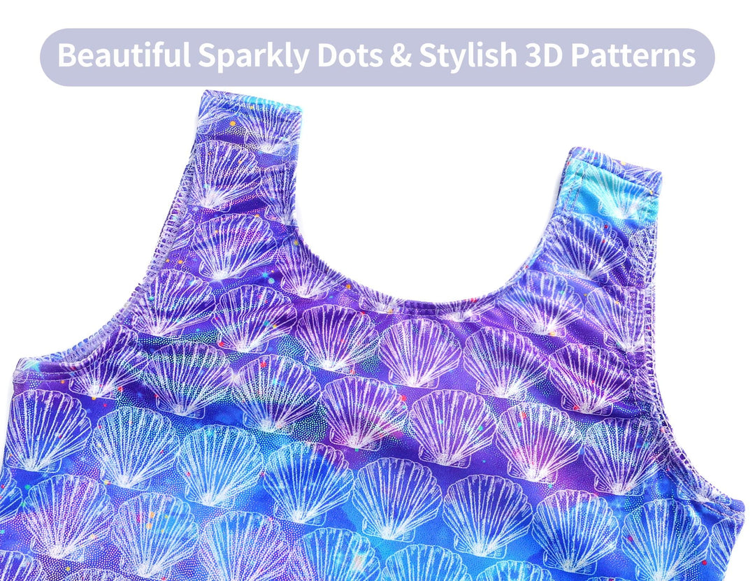 Domusgo Leotard for Girls Gymnastics Size 5-6 Years Old Sparkle Line Shell Practice Biketard with Shorts