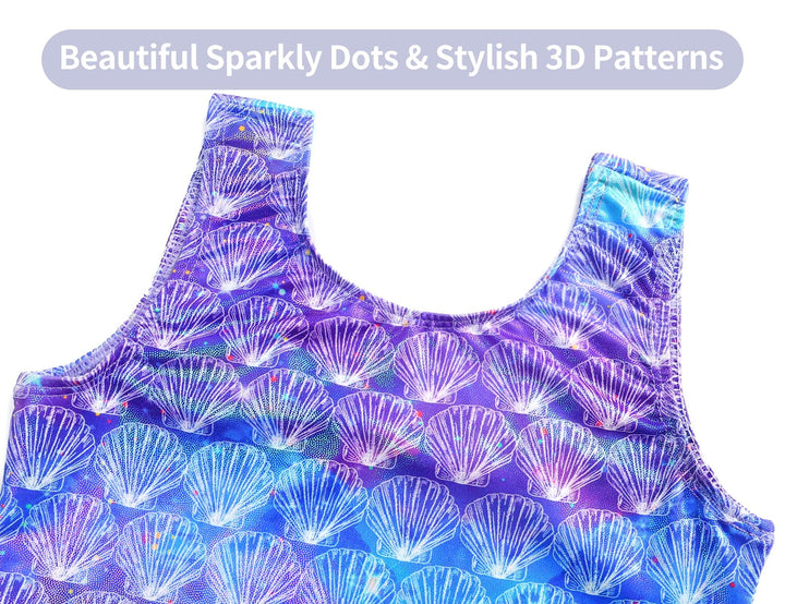 Domusgo Leotard for Girls Gymnastics Size 5-6 Years Old Sparkle Line Shell Practice Biketard with Shorts