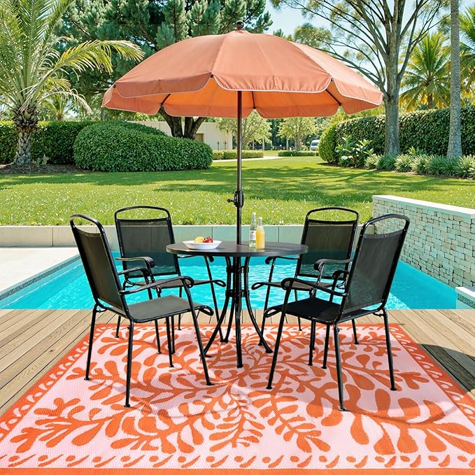 Anidaroel 6'x9' Outdoor Rug for Patio, Reversible Waterproof Patio Rug, Outdoor Plastic Straw Rug Outside Area Rug, RV Mat for Camping, Porch, Balcony, Pool Deck, Backyard (Orange, 6’x9')