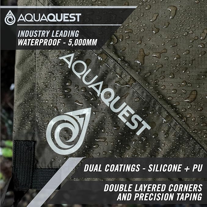 AquaQuest Safari Camping Tarp - Lightweight Durable Rain Fly - Waterproof Camping Essentials for Hiking, Backpacking & Hammock, 10 x 10 ft, Olive Drab Kit