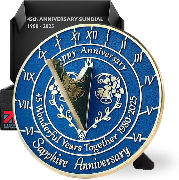 Anniversary Sundial Gift for 45th Sapphire Wedding Anniversary in 2025 - Recycled Metal Home Decor Or Garden Present Idea - Handmade in UK for Him, Her Parents Or Couples 45 Year Celebration