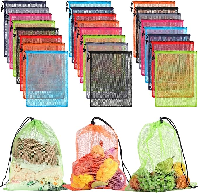 iMucci 13"X15.5" 24Pcs Mesh Laundry Drawstring Bag Nylon Drawstring Gym Bag with Cord Lock Closure