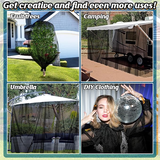 Mosquito Net for Patio - 10Ft x 33Ft for Each Garden Mesh Screen Barrier, Super Dense Patio Netting for for Balcony Porch Umbrella Fruit Tree Gazebo Canopy RV Camping, Black