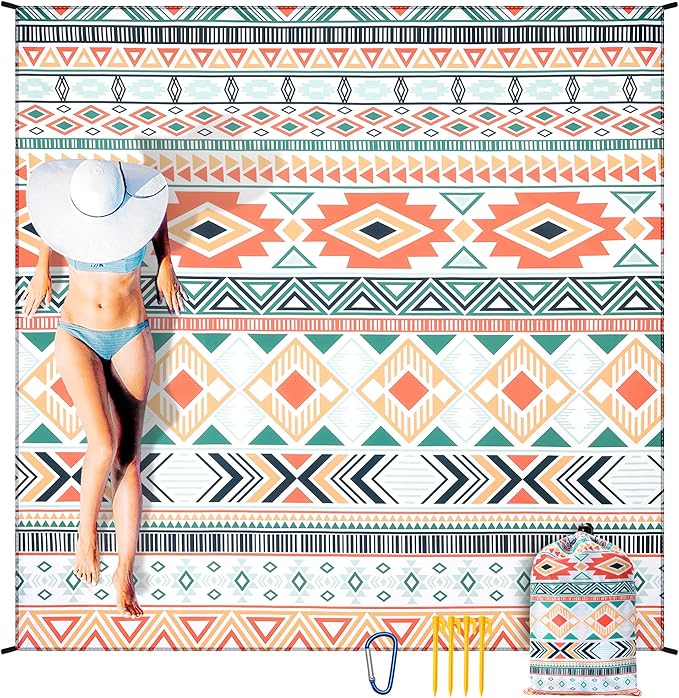 AISPARKY Beach Blanket Waterproof Sandproof, Oversized Large Beach Mat 79" X 83"/120"x108" for 1-8 Adults, Quick Drying&Compact&Lightweight, Picnic Mat Vacation Essentials for Beach Camping Travel