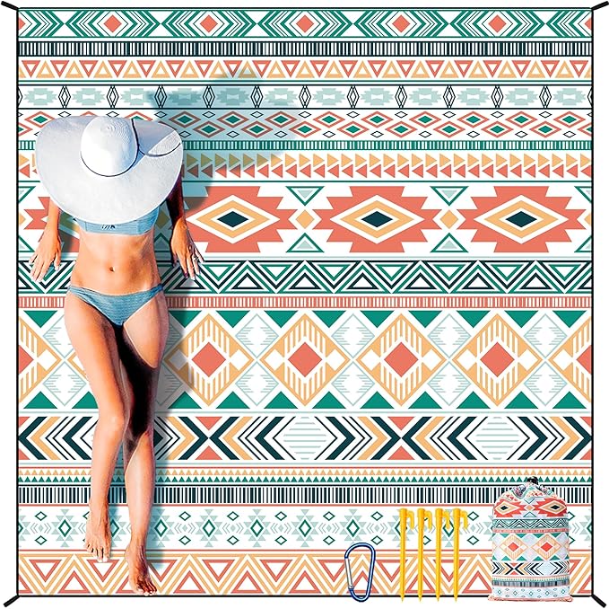 Beach Blanket Waterproof Sandproof Extra Large Beach Mat 79" X 83"/120"x108"for 1-8 Adults Quick Drying Durable Outdoor Picnic Mat for Beach Travel Camping Hiking