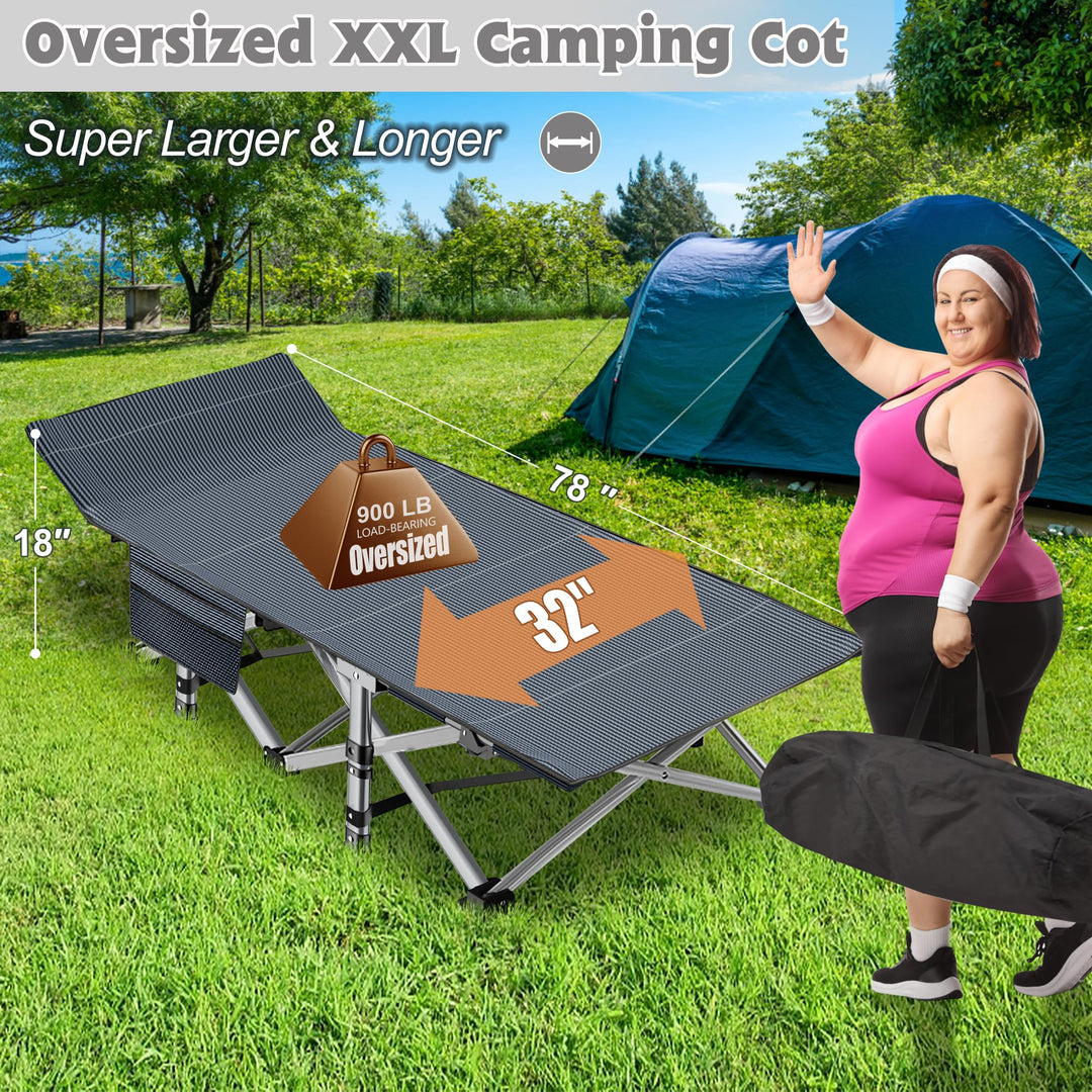ABORON 2Pack Oversized XXL Folding Camping Cot W/Mat for Adults, 78" L x 32" W x 18" H Heavy Duty Outdoor Bed with Carry Bag,1200 D Layer Oxford Travel Camp Cots