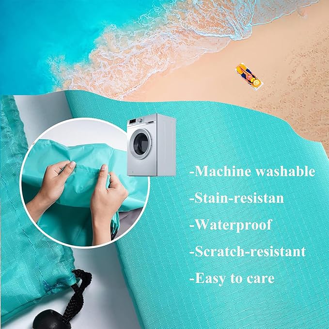 Beach Blanket Sandproof Extra Large Beach Mat Adults Waterproof Quick Drying,Big & Compact Sand Free Mat,Lightweight & Durable with 4 Stakes for Travel Camping Hiking Picnic (Green/Gray)